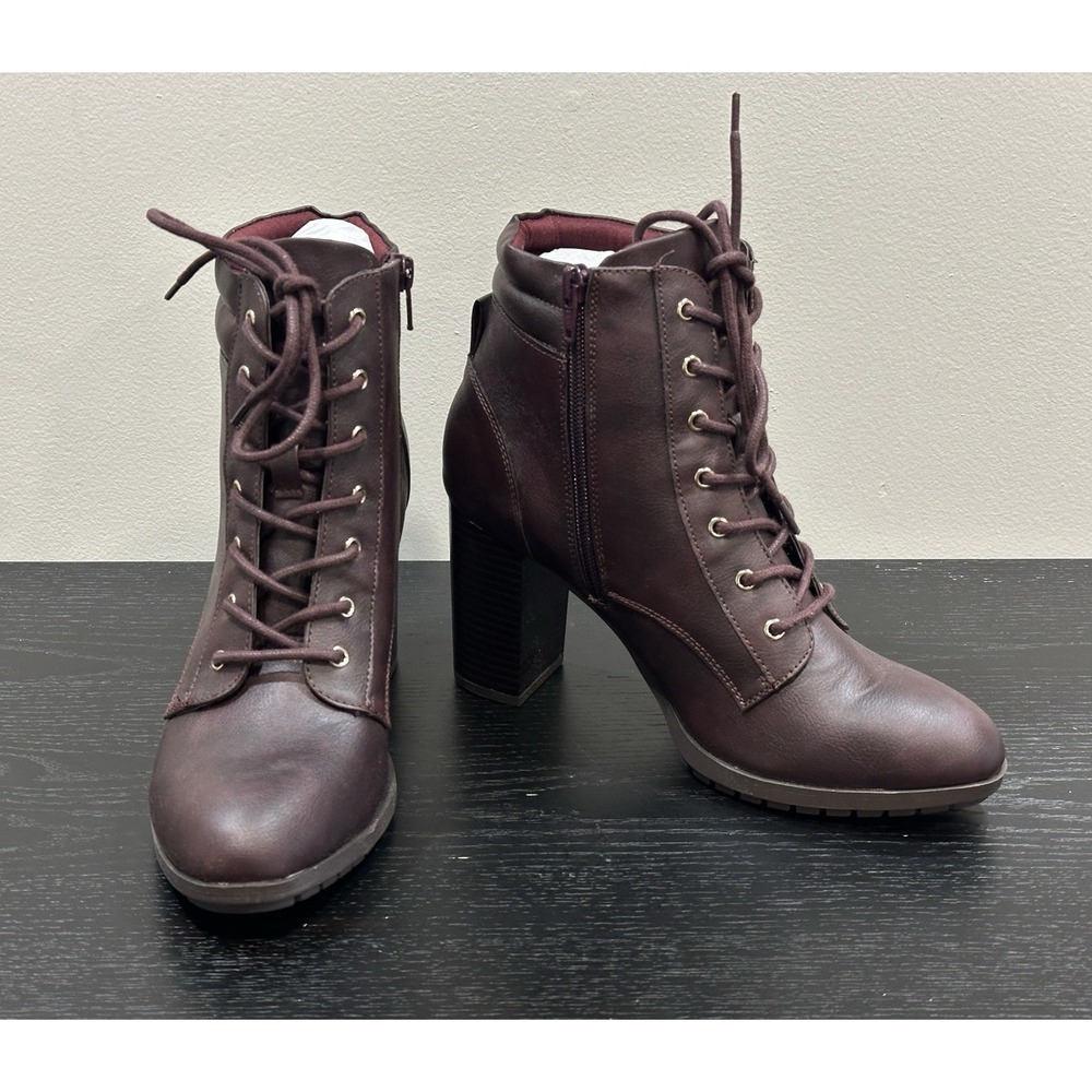 Style & Co Women's Red Wine Laurellee Lace-Up Dress Booties Shoe Size 9